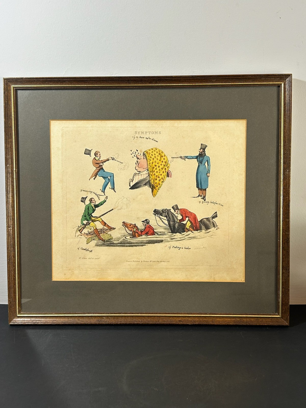 Henry Alken SYMPTOMS 1822 Hand Coloured Etching Duel Pistols Thos McLean Regency0