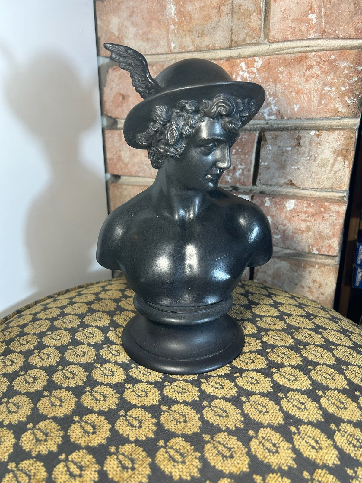 Wedgwood Black Basalt Bust of Mercury Winged Helmet on Socle Impressed Mark0