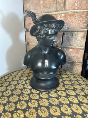 Wedgwood Black Basalt Bust of Mercury Winged Helmet on Socle Impressed Mark