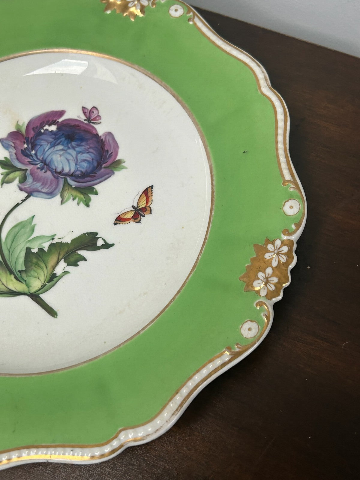 Bloor Derby Green Ground Botanical Plate Anemone Butterflies c.18306