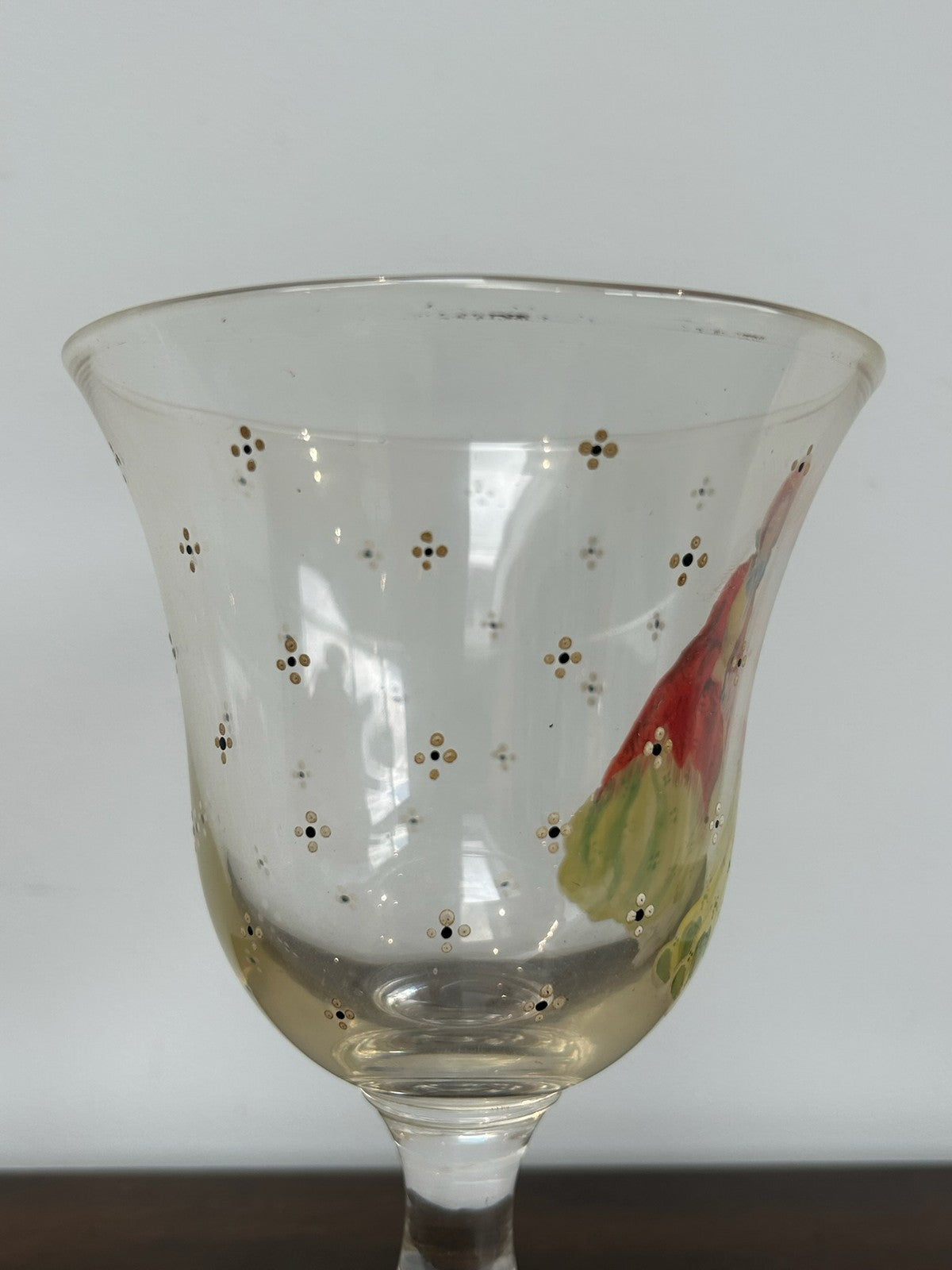 Antique Hand Painted Glass Goblet Lady in Crinoline Dress 19cm Pontil Mark3