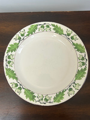 Antique Davenport Creamware Plate Hand Painted Green Vine Leaf Border Impressed