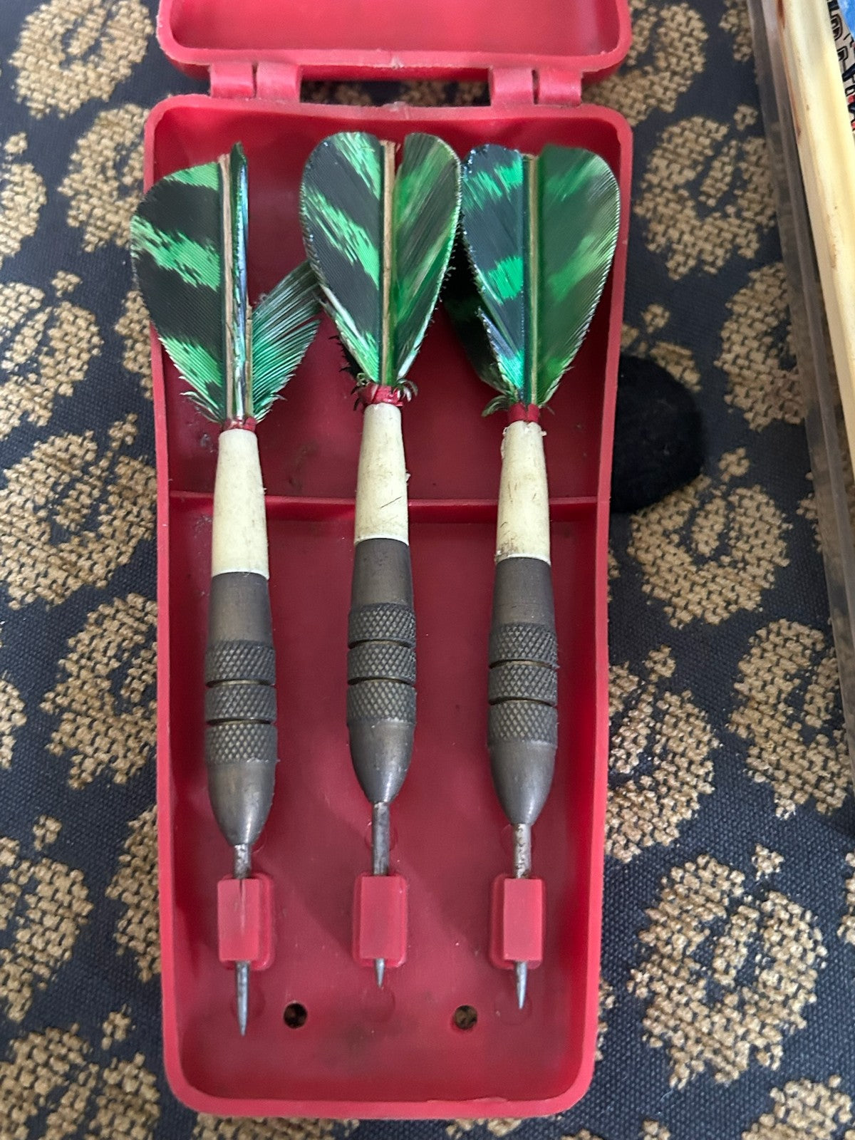 Vintage Set of Three Brass Darts in Original Case Flights2