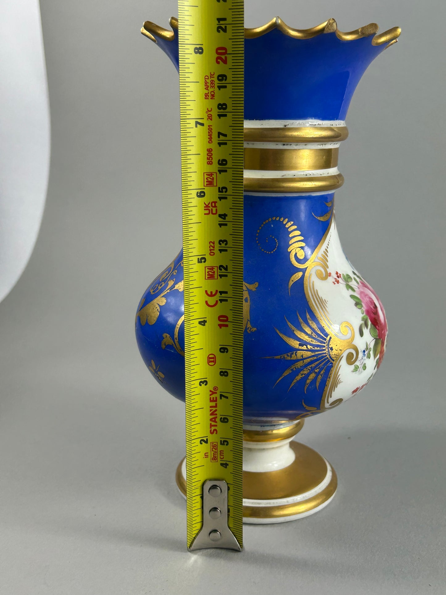 Antique cobalt blue floral porcelain vase with gilt decoration
