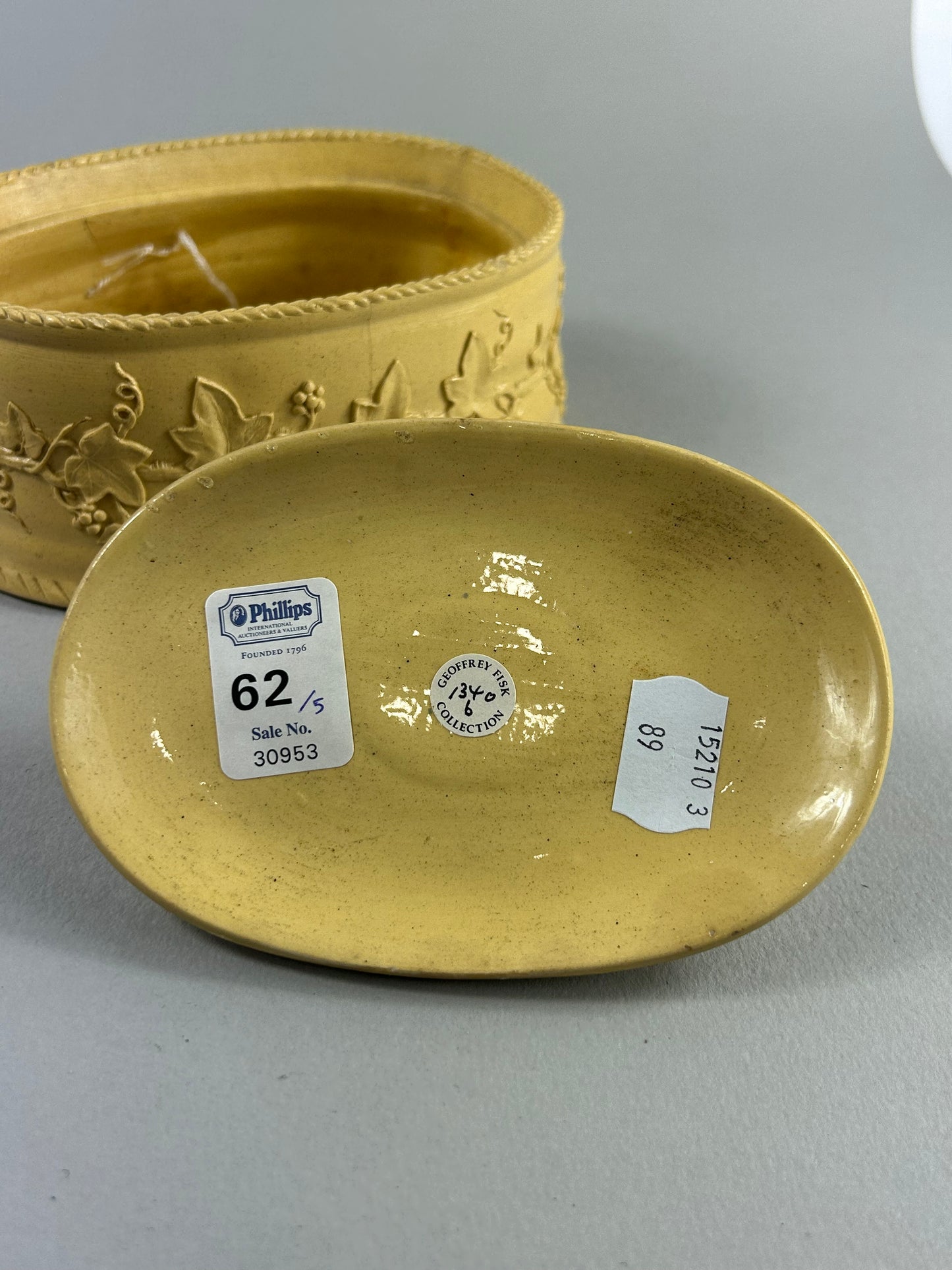 Antique Spode Caneware Oval Tureen Dish with Ivy Relief, 19thC