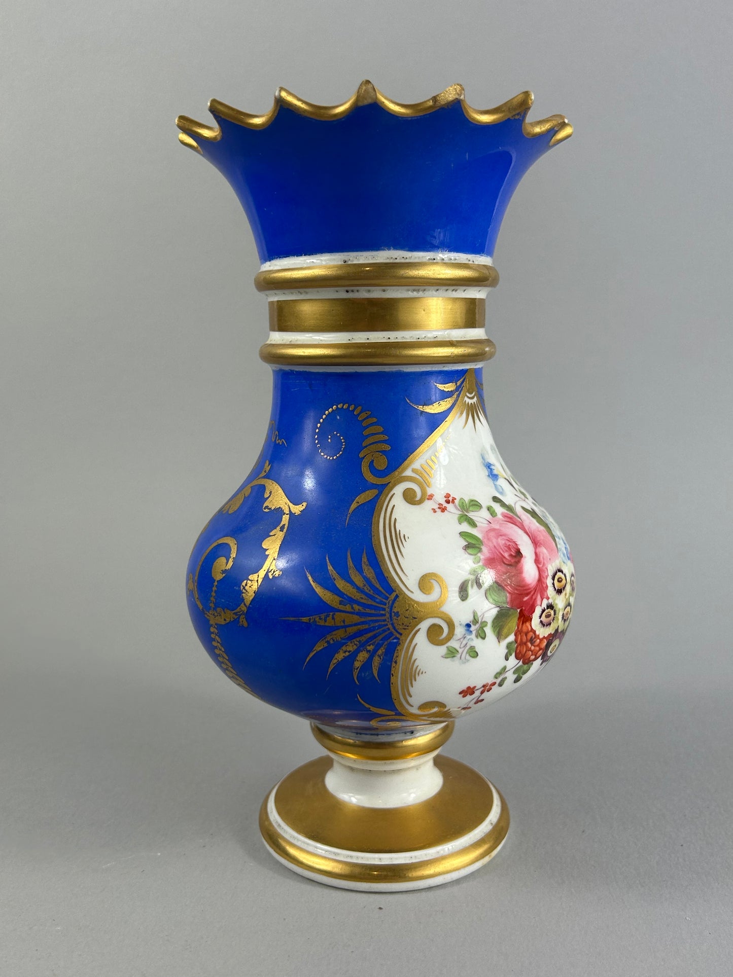 Antique cobalt blue floral porcelain vase with gilt decoration