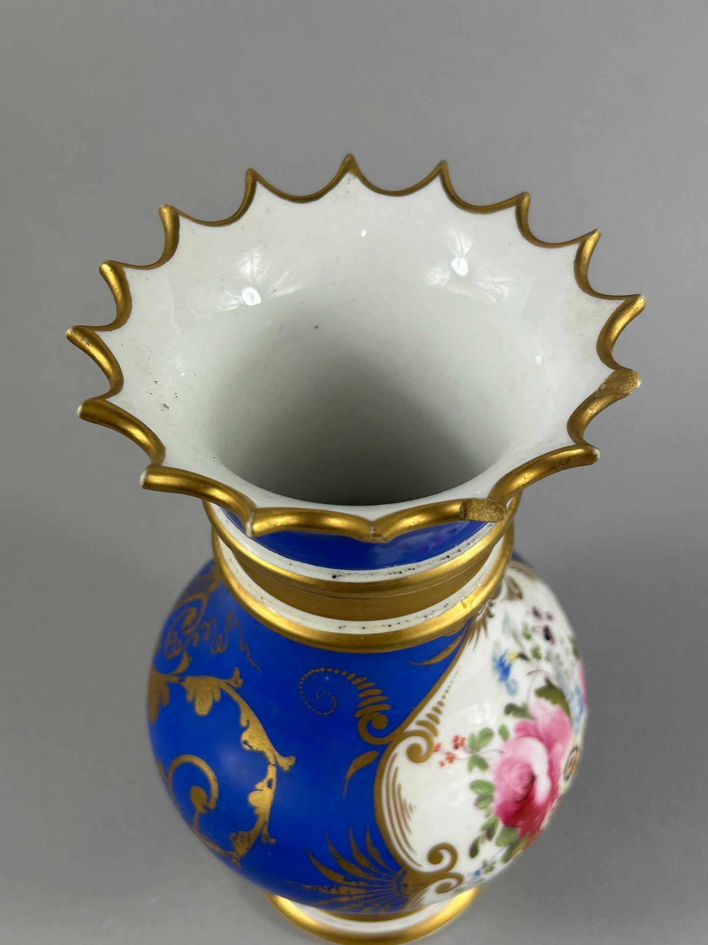 Antique cobalt blue floral porcelain vase with gilt decoration