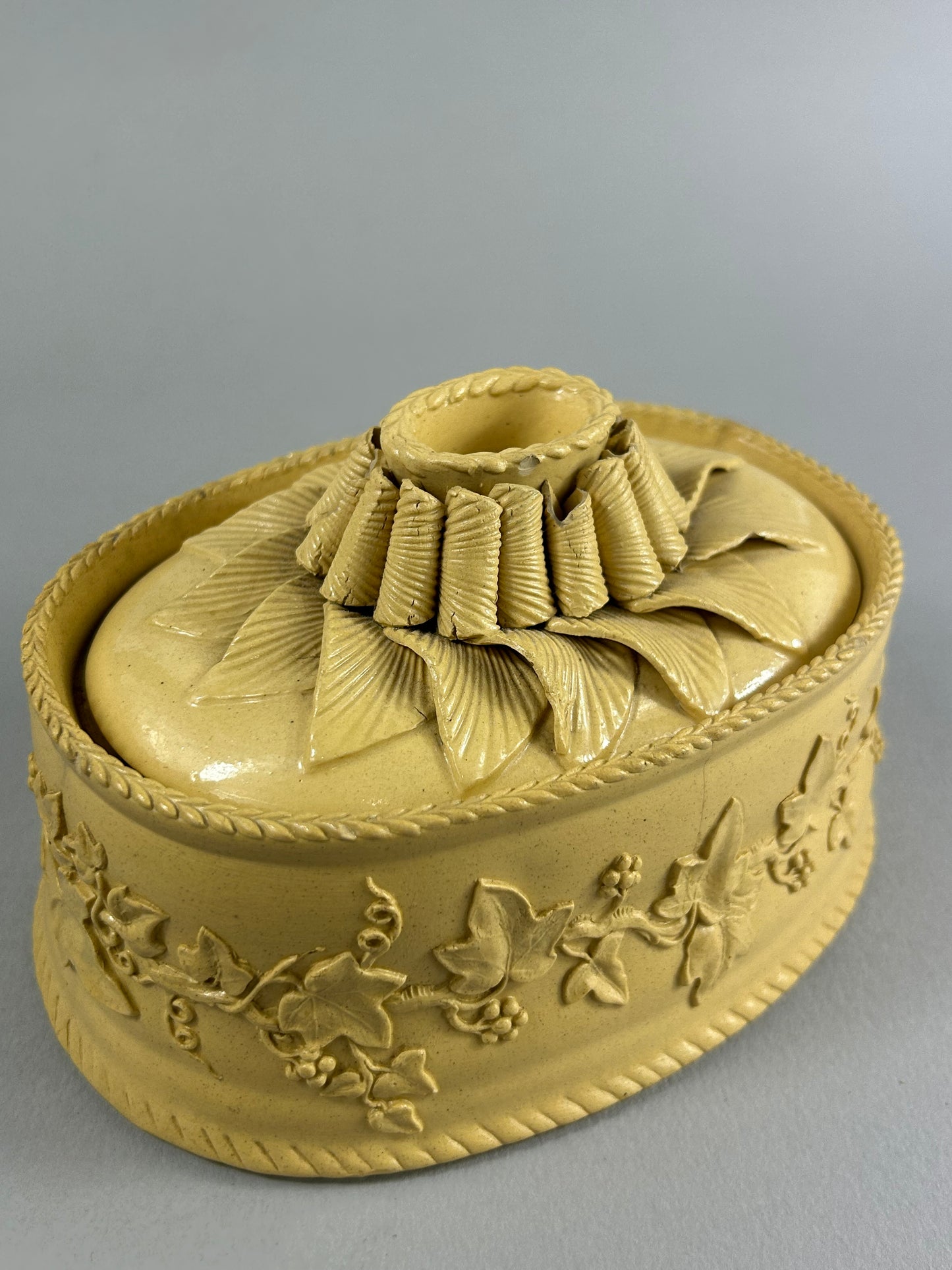 Antique Spode Caneware Oval Tureen Dish with Ivy Relief, 19thC