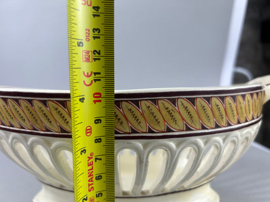Antique Spode Creamware Reticulated Two Handle Centerpiece Bowl