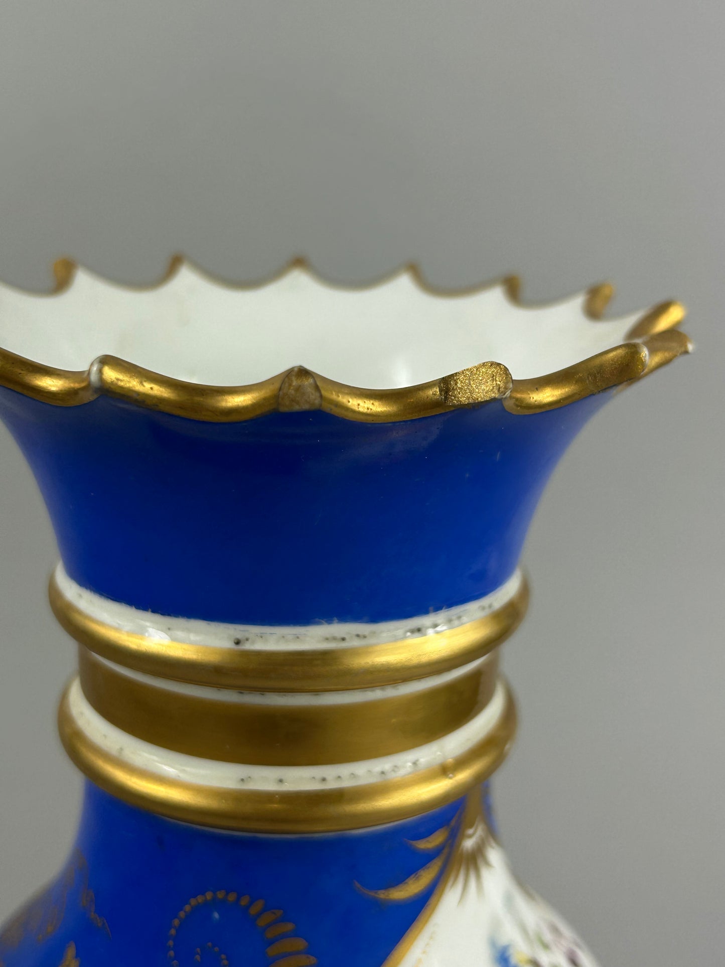 Antique cobalt blue floral porcelain vase with gilt decoration