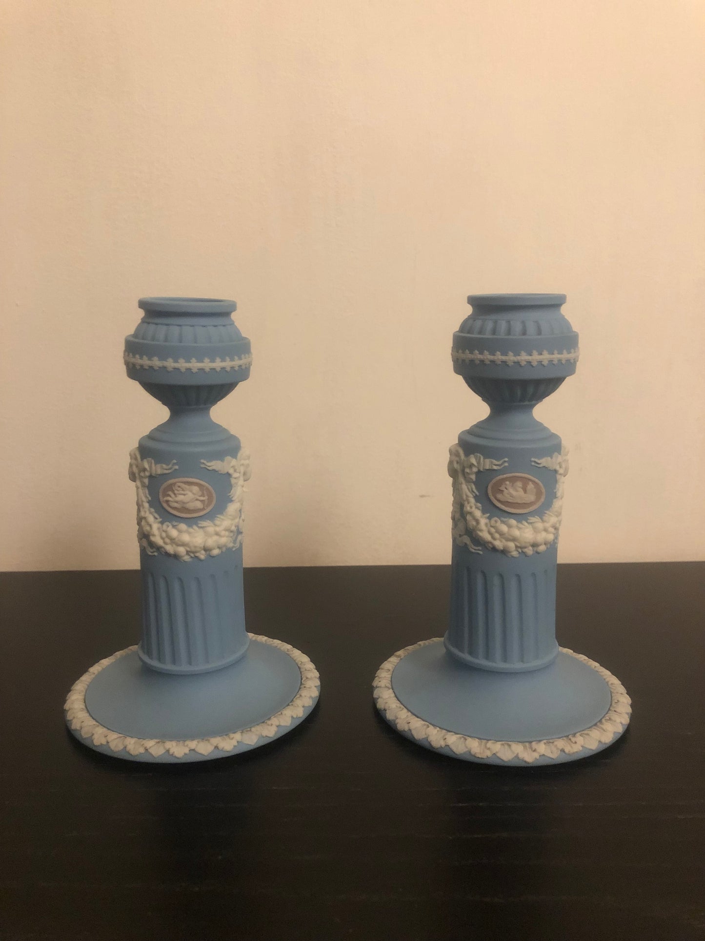 Wedgwood Jasperware Tricolour Candle Stick - Pair - Rare 19th Century